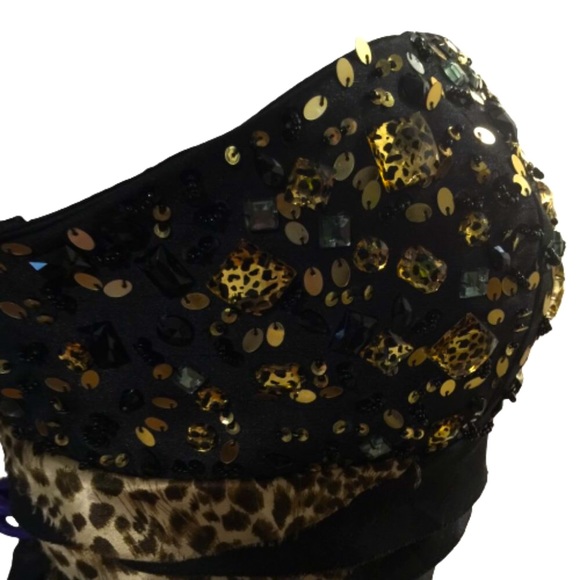 Clarisse Size 8 Black/Leopard Print Mermaid Gown - Picture 7 of 14